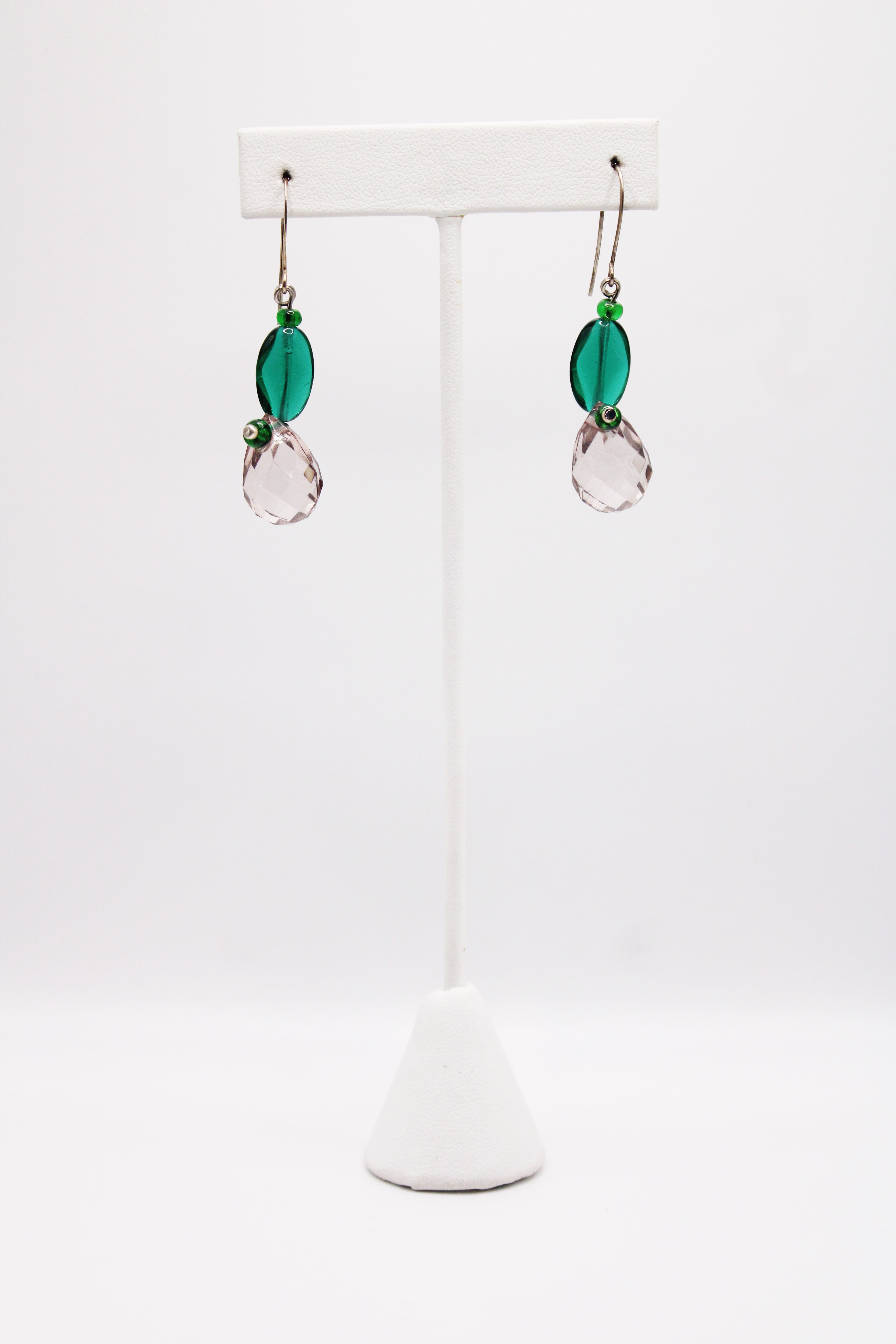Shadows of Green Earrings - Pink Bulbs and Green Ovals by Jennifer Lipman-Bartel