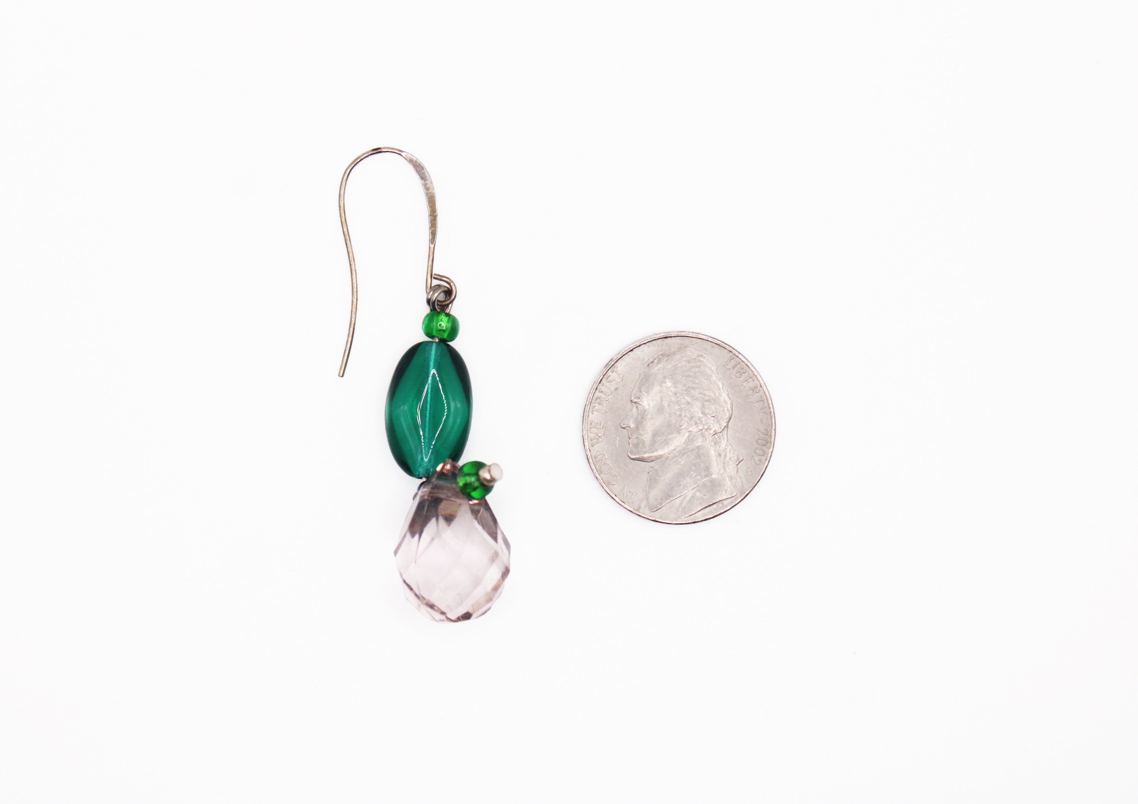 Shadows of Green Earrings - Pink Bulbs and Green Ovals by Jennifer Lipman-Bartel