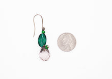 Load image into Gallery viewer, Shadows of Green Earrings - Pink Bulbs and Green Ovals by Jennifer Lipman-Bartel
