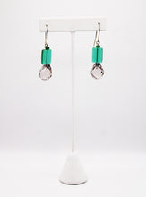 Load image into Gallery viewer, Shadows of Green Earrings - Pink Bulbs and Green Rectangles by Jennifer Lipman-Bartel
