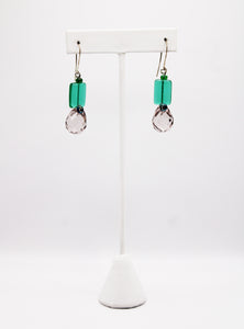 Shadows of Green Earrings - Pink Bulbs and Green Rectangles by Jennifer Lipman-Bartel