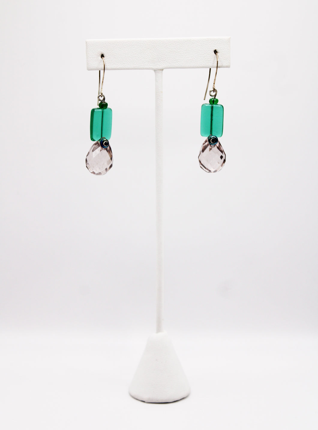 Shadows of Green Earrings - Pink Bulbs and Green Rectangles by Jennifer Lipman-Bartel