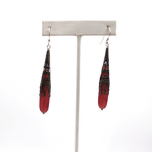 Load image into Gallery viewer, Red and Black Sea Glass Drop Earrings - KATGR1 - 0043 by Kathleen Greco
