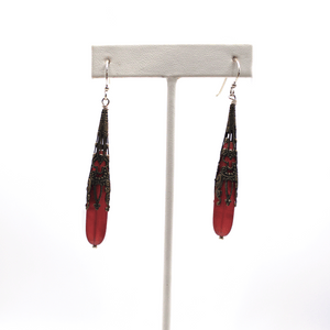 Red and Black Sea Glass Drop Earrings - KATGR1 - 0043 by Kathleen Greco