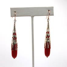 Load image into Gallery viewer, Red and Silver Sea Glass Drop Earrings - KATGR1 - 0044 by Kathleen Greco
