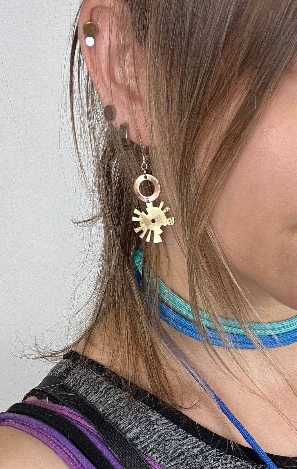 Brass & Copper Asymmetric Earrings by Kathleen Studebaker