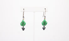 Load image into Gallery viewer, Shadows of Green Earrings - Teal Leaves and Bees by Jennifer Lipman-Bartel
