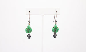 Shadows of Green Earrings - Teal Leaves and Bees by Jennifer Lipman-Bartel