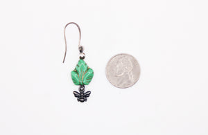 Shadows of Green Earrings - Teal Leaves and Bees by Jennifer Lipman-Bartel