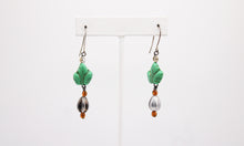 Load image into Gallery viewer, Shadows of Green Earrings - Teal Leaves by Jennifer Lipman-Bartel
