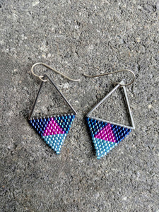 Triangle seed bread earrings (Blue & Pink) #2 by Loominous Jewelry