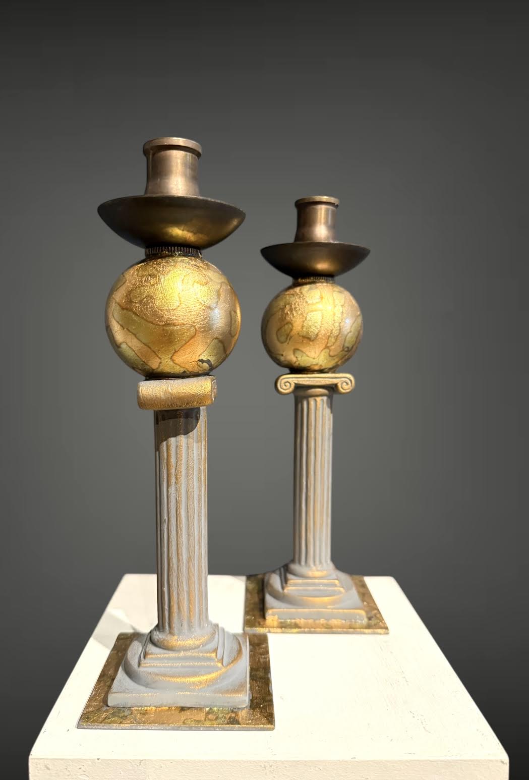 gold leaf column candlesticks (pair) by Michael Biello