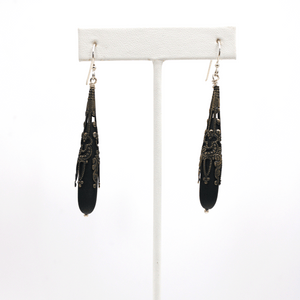 Black Sea Glass Drop Earrings - KATGR1 - 0042 by Kathleen Greco