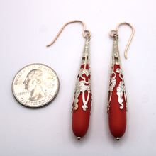 Load image into Gallery viewer, Red and Silver Sea Glass Drop Earrings - KATGR1 - 0044 by Kathleen Greco
