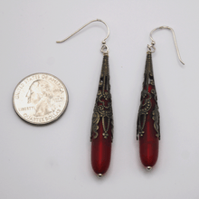 Load image into Gallery viewer, Red and Black Sea Glass Drop Earrings - KATGR1 - 0043 by Kathleen Greco
