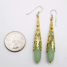 Load image into Gallery viewer, Green and Gold Sea Glass Drop Earrings - KATGR1 - 0034 by Kathleen Greco
