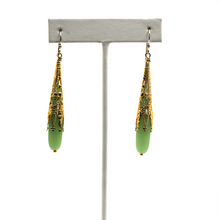 Load image into Gallery viewer, Green and Gold Sea Glass Drop Earrings - KATGR1 - 0034 by Kathleen Greco
