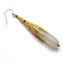 Load image into Gallery viewer, White and Gold Sea Glass Drop Earrings - KATGR1 - 0031 (1) by Kathleen Greco
