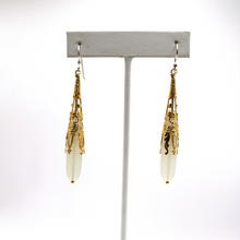 Load image into Gallery viewer, White and Gold Sea Glass Drop Earrings - KATGR1 - 0031 (2) by Kathleen Greco
