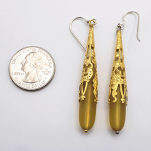 Load image into Gallery viewer, Amber &amp; Gold Sea Glass Drop Earrings - KATGR1 - 0033 (4) by Kathleen Greco
