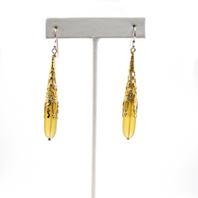 Load image into Gallery viewer, Amber &amp; Gold Sea Glass Drop Earrings - KATGR1 - 0033 (4) by Kathleen Greco
