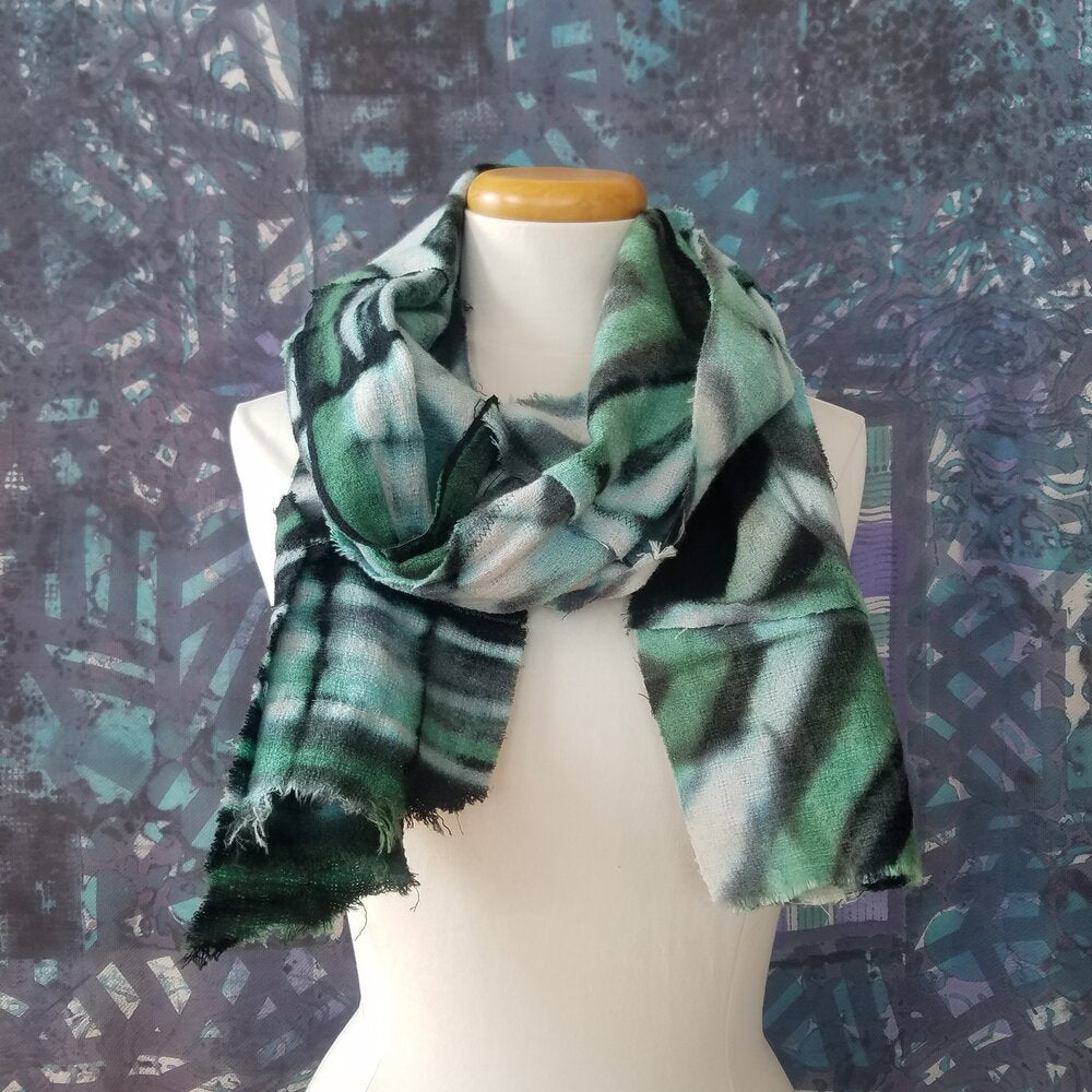 Zig Zag Itajime Woven Wool Pieced Scarf by Dianne Koppisch Hricko