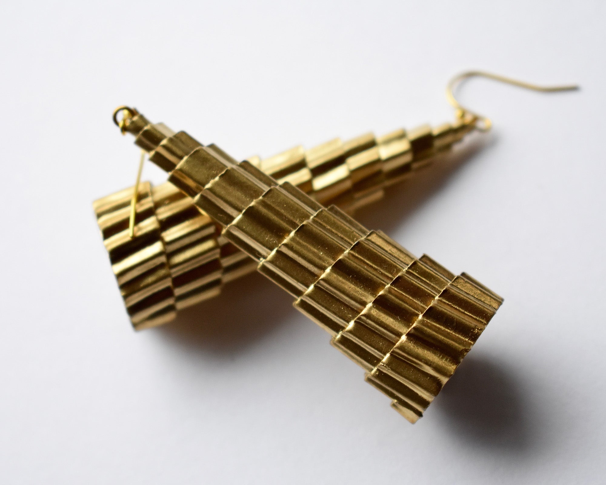 Gold Tower of Babel Paper Earrings by Babelfish Jewelry