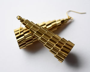 Gold Tower of Babel Paper Earrings