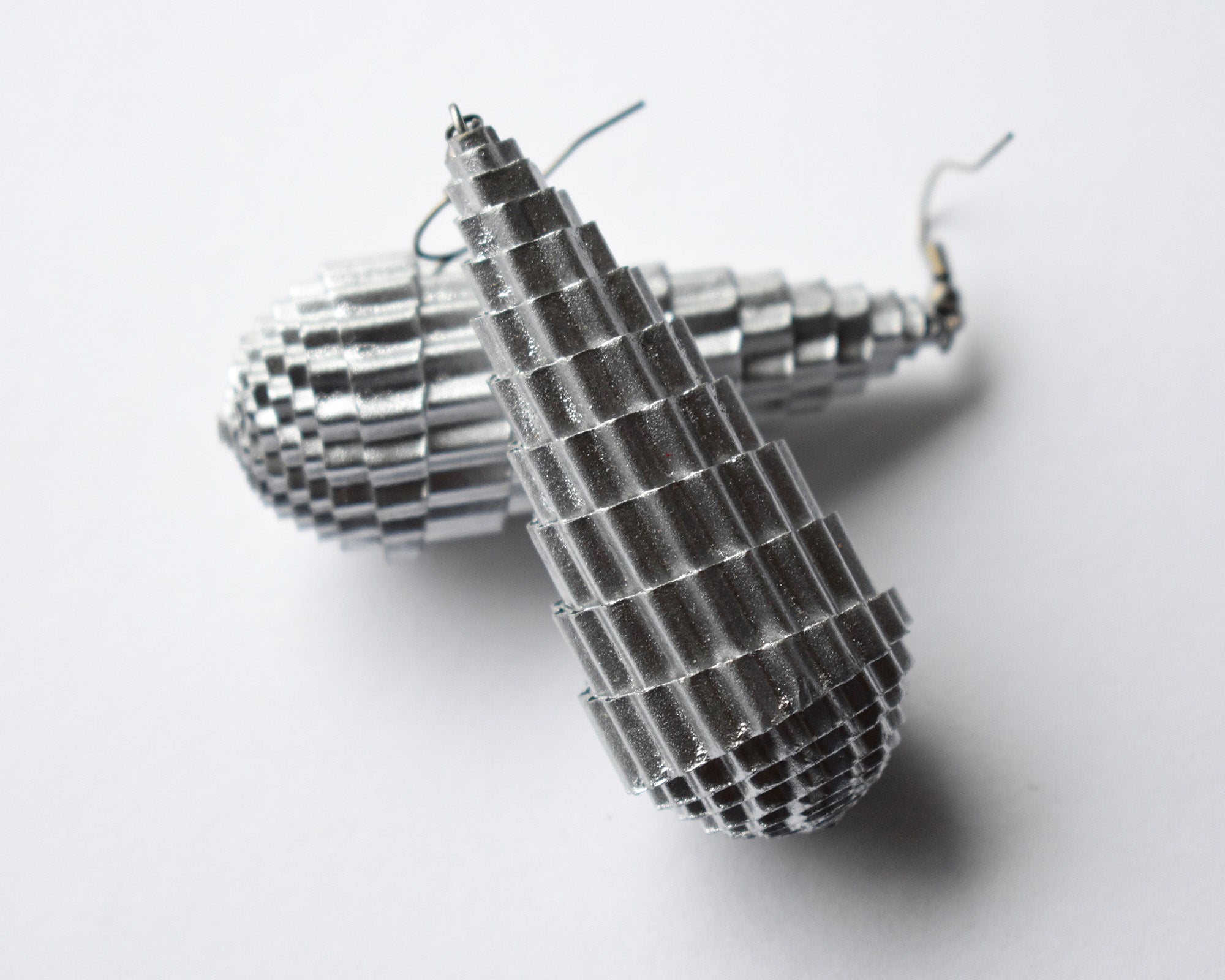 Large Silver Drop Paper Earrings by Hanga Mathe
