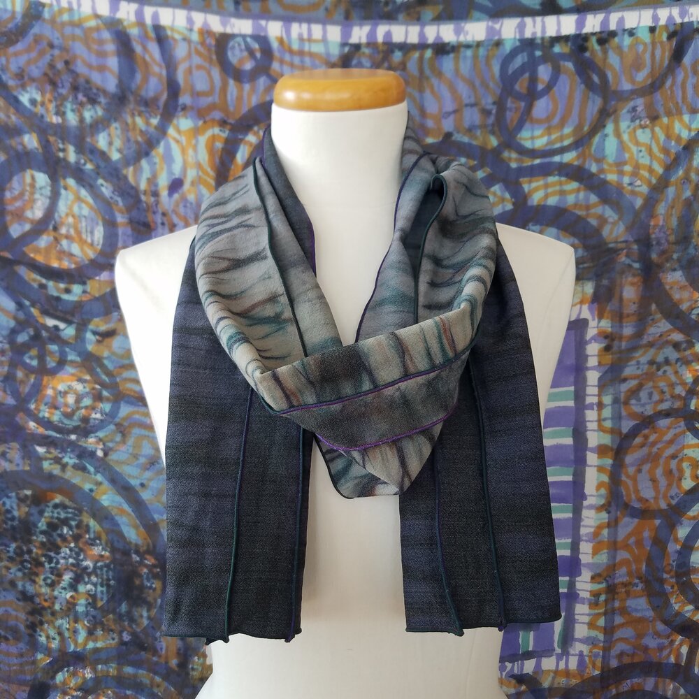 Seamed Arashi Shibori Wool Scarf by Dianne Koppisch Hricko
