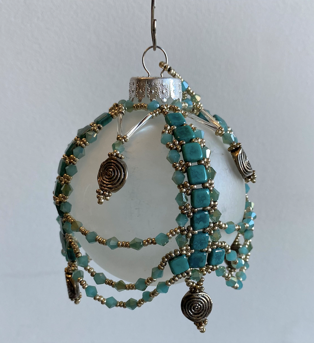 *Frosted Ornament with Aqua Beading