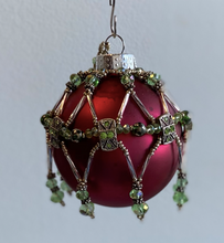 Load image into Gallery viewer, Red Ornament with Green Beading by Sandra Mournet Tarcov
