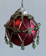 Load image into Gallery viewer, Red Ornament with Green Beading by Sandra Mournet Tarcov
