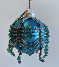 Load image into Gallery viewer, Small Blue Ornament with Blue and Purple Beading
