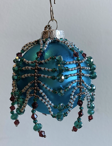 Small Blue Ornament with Blue and Purple Beading