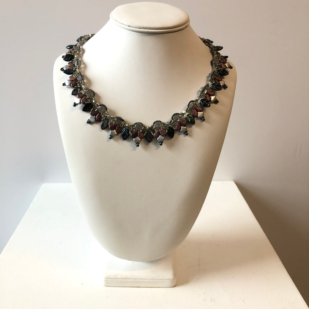 Iridescent Leaf Beaded Necklace