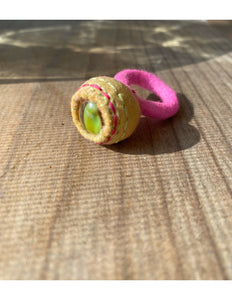 Gold and Pink Ring with Cat's Eye by Teresa Shields