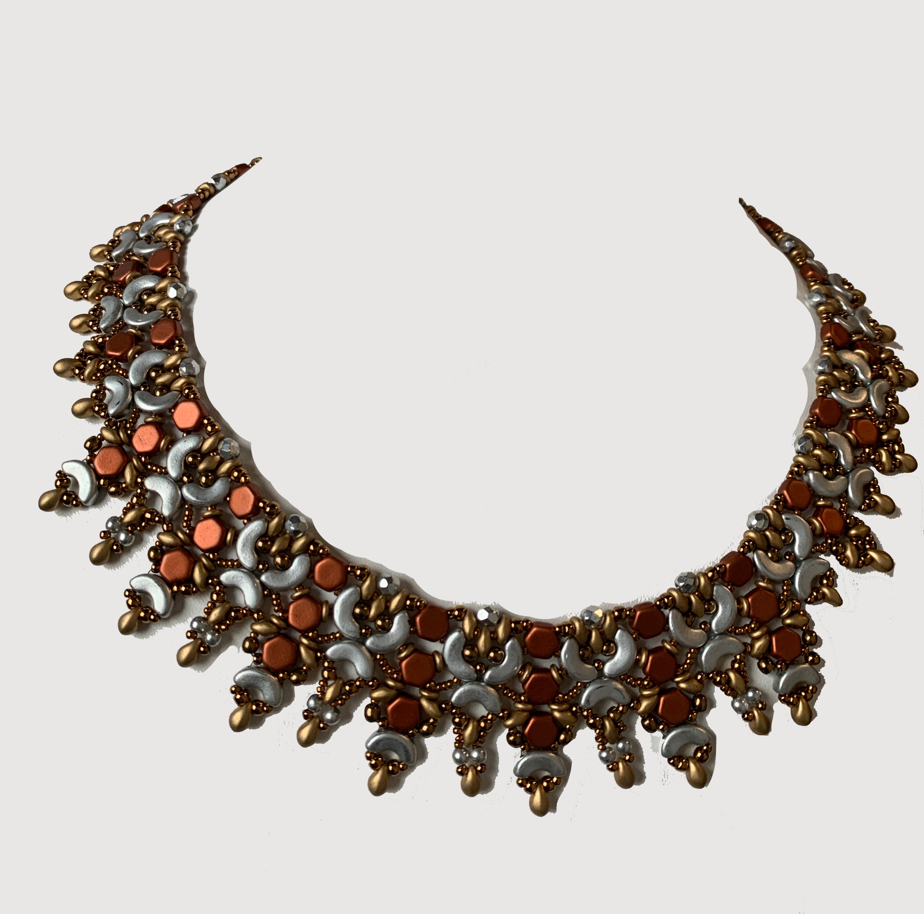 Red and Silver Flared Beaded Necklace by Sandra Mournet Tarcov